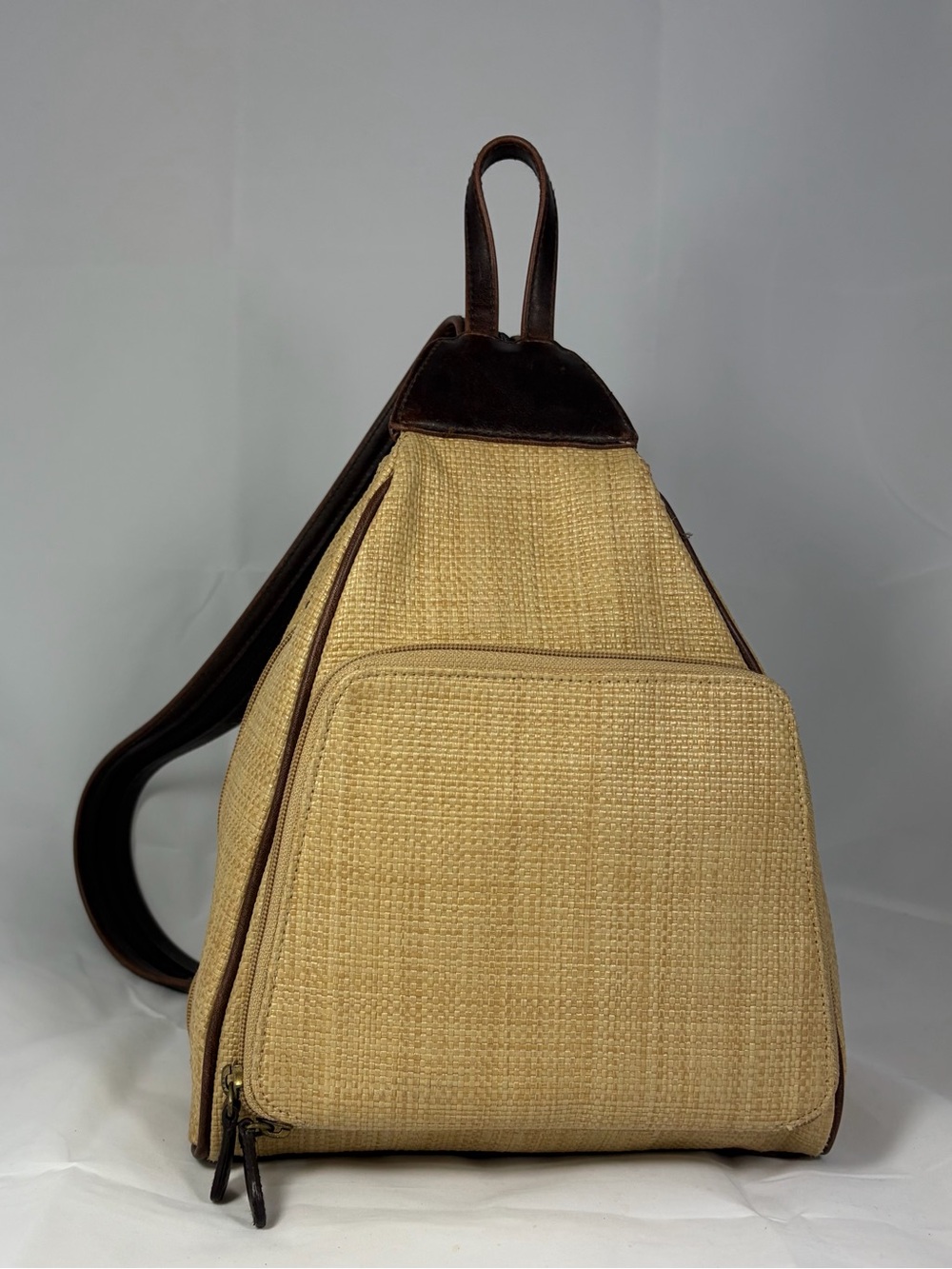 Villager Tan Woven Sling Backpack/crossbody